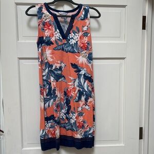Tommy Bahama Coral and Navy Floral Midi Dress